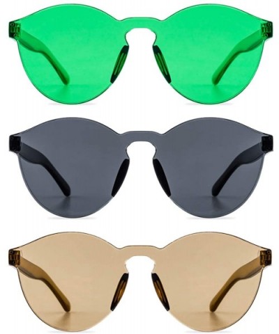 One Piece Rimless Sunglasses Transparent Candy Color Tinted Eyewear - Black+tea+green - CD18RZMOEOY $6.94 Rimless