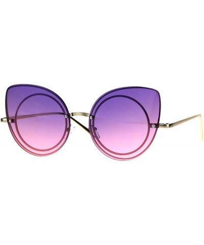 Round Cateye Sunglasses Womens Fashion Rims Behind Lens Shades - Gold (Purple Pink) - CS188Z5Z6R3 $8.54 Round