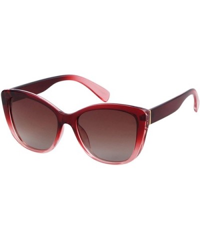 Vintage Square Women Sunglasses Cat Eye Design Frame Clear Polarized Lens - Wine Red Frame Brown Lens - CE198R9QEHI $8.63 Cat...