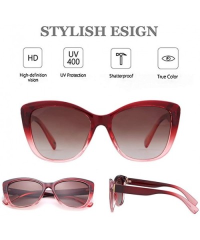 Vintage Square Women Sunglasses Cat Eye Design Frame Clear Polarized Lens - Wine Red Frame Brown Lens - CE198R9QEHI $8.63 Cat...