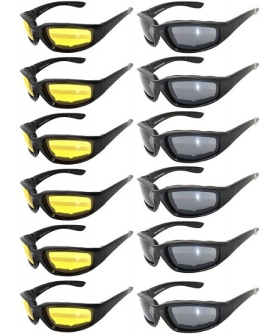 Wholesale of 12 Pairs Motorcycle Padded Foam Glasses Assorted Color Lens - 12_blk_yl_sm - CU12O9YK5CF $26.96 Goggle