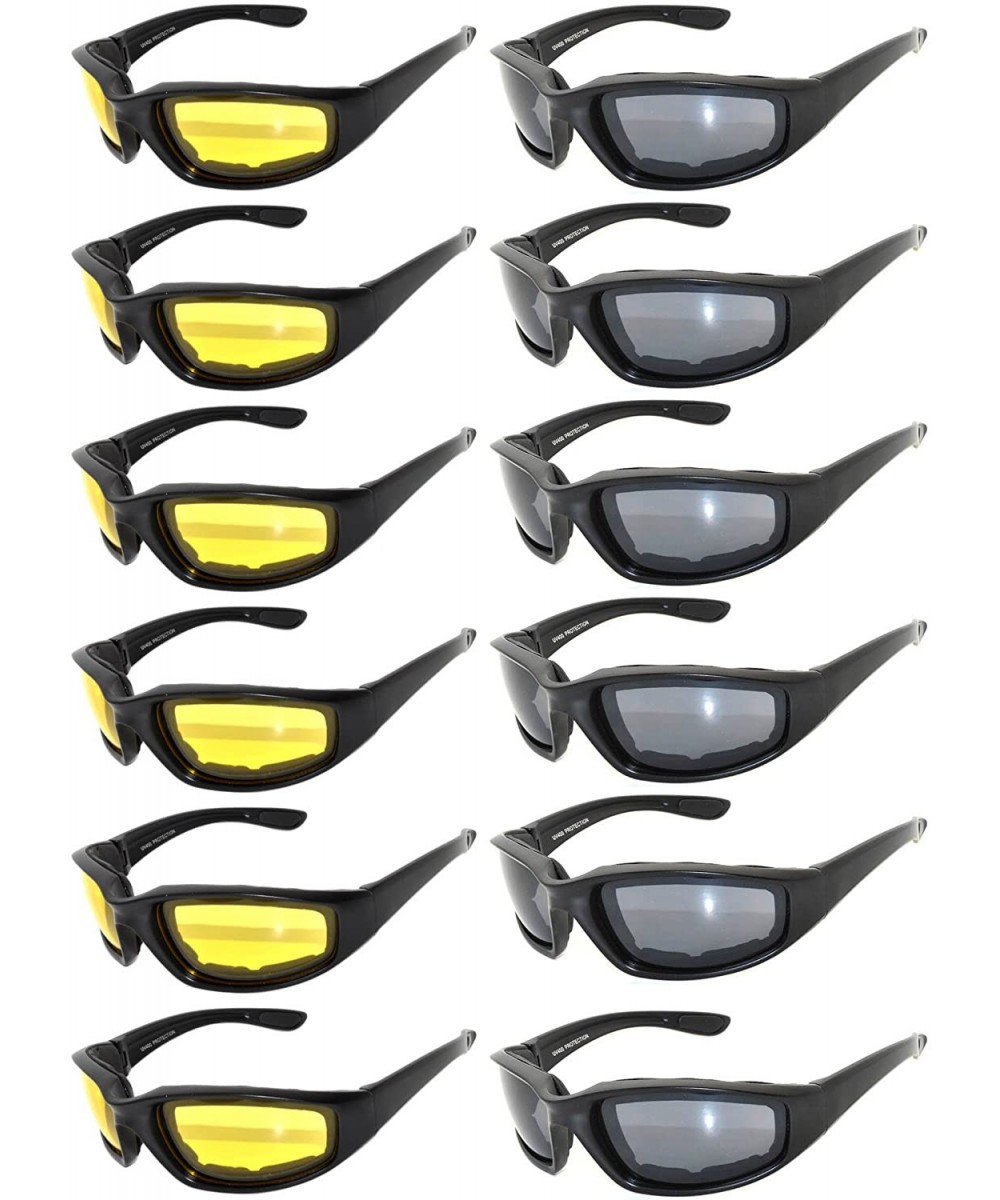 Wholesale of 12 Pairs Motorcycle Padded Foam Glasses Assorted Color Lens - 12_blk_yl_sm - CU12O9YK5CF $26.96 Goggle