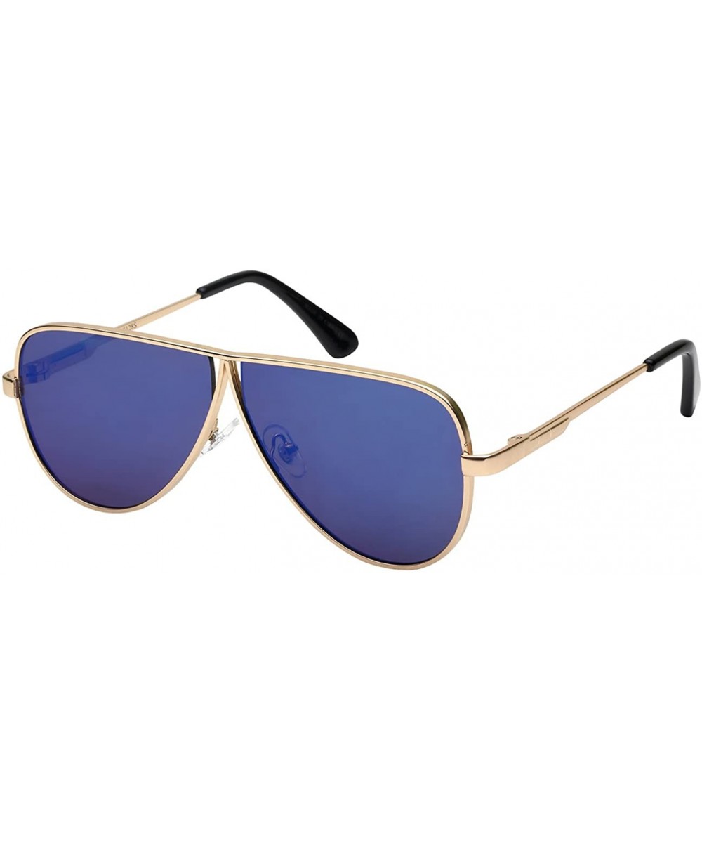 Flat Top Metal Aviators w/Flat Color Mirror Lens 25128S-FLREV - Matte Gold - CJ12K5OQ5FL $8.15 Oversized