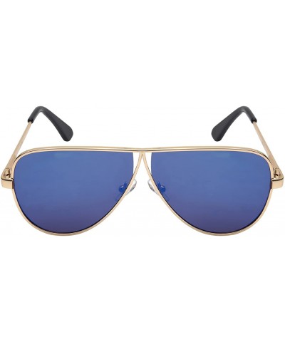 Flat Top Metal Aviators w/Flat Color Mirror Lens 25128S-FLREV - Matte Gold - CJ12K5OQ5FL $8.15 Oversized