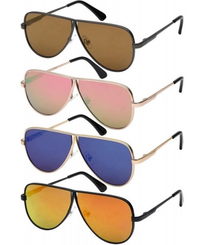 Flat Top Metal Aviators w/Flat Color Mirror Lens 25128S-FLREV - Matte Gold - CJ12K5OQ5FL $8.15 Oversized