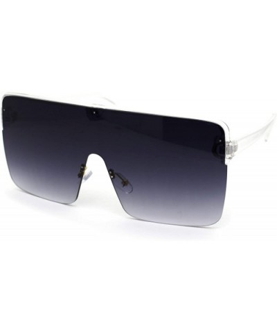 80s Retro Robotic Large Shield Flat Top Plastic Sunglasses - Clear Smoke - CX18XUYN5OH $7.63 Shield