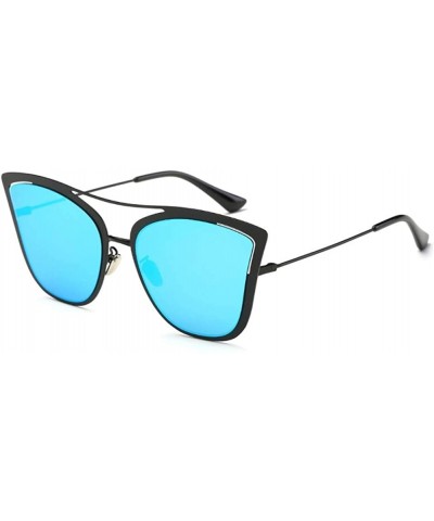 Oversized Cat Eye Sunglasses for Women Metal Frame Sun Glasses Female Gradient Eyeglasses - C6 Bule Mirror - CE19844T7SL $13....