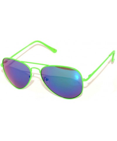 Classic Aviator Style Colored Lens Sunglasses Colored Metal Frame UV 400 - Neon Green Frame Mirrored Lens - CC11SUW3GKN $6.43...