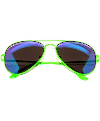 Classic Aviator Style Colored Lens Sunglasses Colored Metal Frame UV 400 - Neon Green Frame Mirrored Lens - CC11SUW3GKN $6.43...