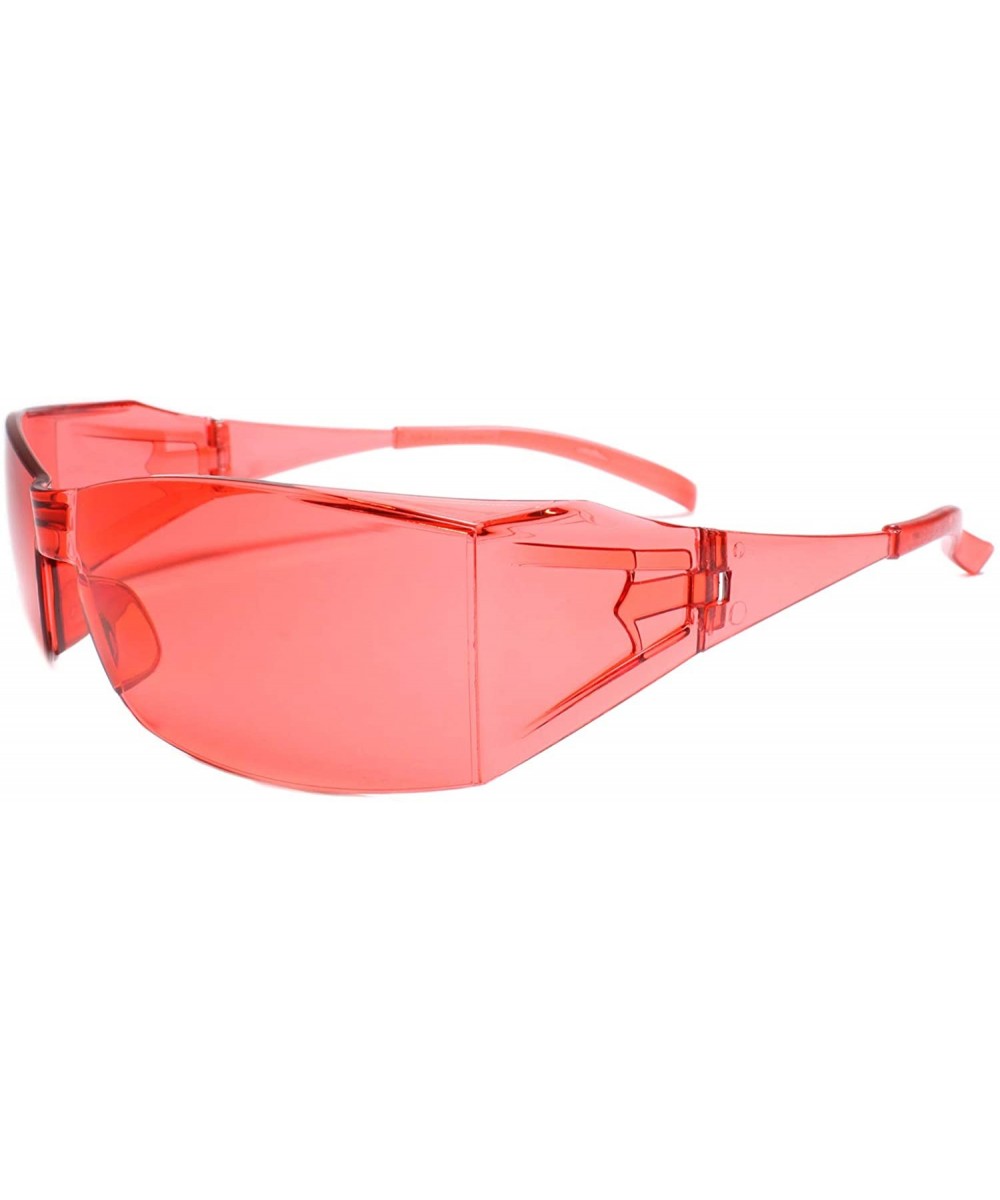 Wrap Around Futuristic Motorcycle Riding Biker Extreme Sports Sunglasses - Red - C218WECS2YX $8.34 Wrap