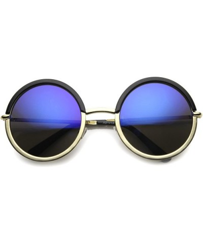 Women's Oversize Two Tone Flash Mirrored Lens Circle Round Sunglasses 55mm - Black-gold / Ice - CW124K94WE3 $7.03 Round