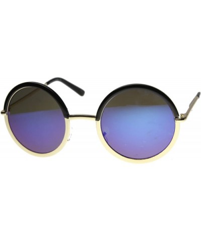 Women's Oversize Two Tone Flash Mirrored Lens Circle Round Sunglasses 55mm - Black-gold / Ice - CW124K94WE3 $7.03 Round