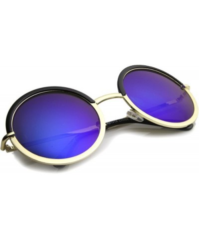 Women's Oversize Two Tone Flash Mirrored Lens Circle Round Sunglasses 55mm - Black-gold / Ice - CW124K94WE3 $7.03 Round