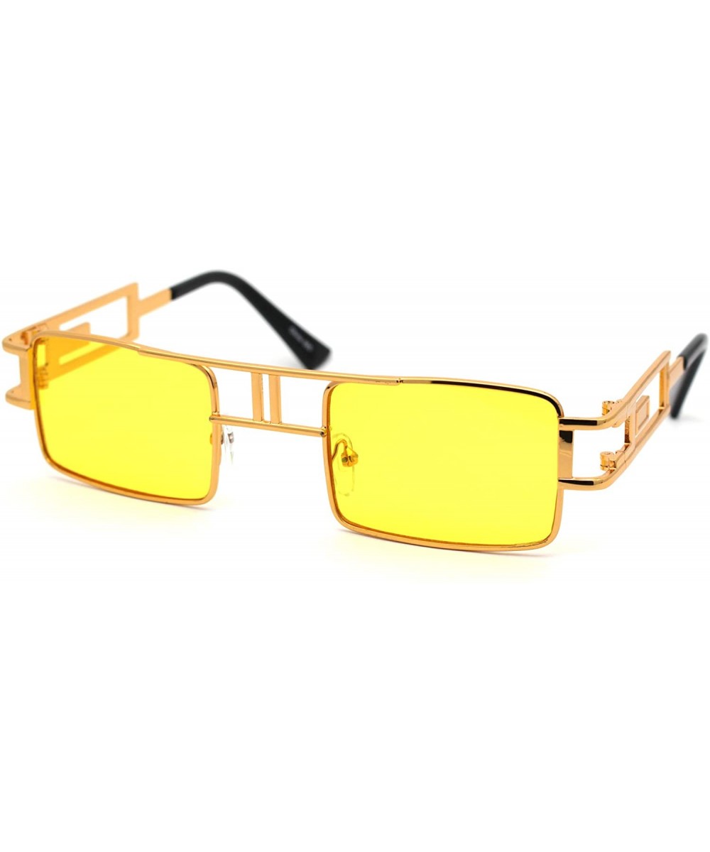 90s Gangster Rapper Square Rectangular Luxury Metal Rim Sunglasses - Yellow Gold Yellow - C918Z3KO08Z $8.60 Square