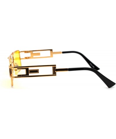 90s Gangster Rapper Square Rectangular Luxury Metal Rim Sunglasses - Yellow Gold Yellow - C918Z3KO08Z $8.60 Square