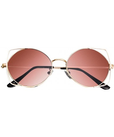 Glasses for Women- Tigivemen Cat Eye Mirrored Flat Lenses Metal Frame Multicolor Sunglasses - Brown - C418RLUZA4E $7.01 Round