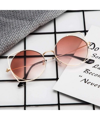 Glasses for Women- Tigivemen Cat Eye Mirrored Flat Lenses Metal Frame Multicolor Sunglasses - Brown - C418RLUZA4E $7.01 Round