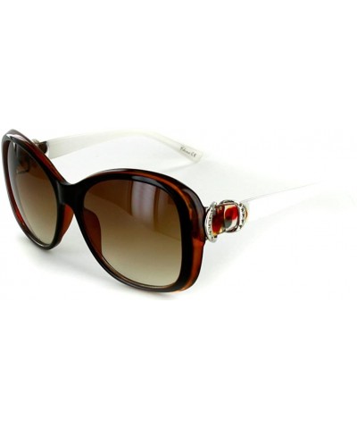 Capri" Fashion Oversized Sunglasses with Butterfly Shape for Stylish Women - Brown & White W/ Amber - CN11XWFNLJJ $13.18 Butt...
