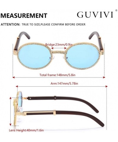 Oval Retro Round Diamond Sunglasses for Men-Women Luxury Glasses Fashion Crystal Wood Eyewear Shades - Gold-blue - CW19044HS0...