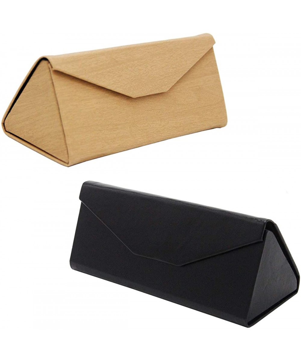 2PC Leather Slim Lightweight Retro Foldable Triangle Eyeglasses Case Spectacles - 2pcs-black - CO180KQKNKC $6.43 Aviator