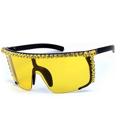 Rhinestone Oversize Shield Visor Sunglasses Flat Top Mirrored Mono Lens - Yellow Mirror - CL19C93LC47 $15.20 Round