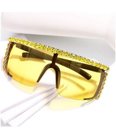 Rhinestone Oversize Shield Visor Sunglasses Flat Top Mirrored Mono Lens - Yellow Mirror - CL19C93LC47 $15.20 Round