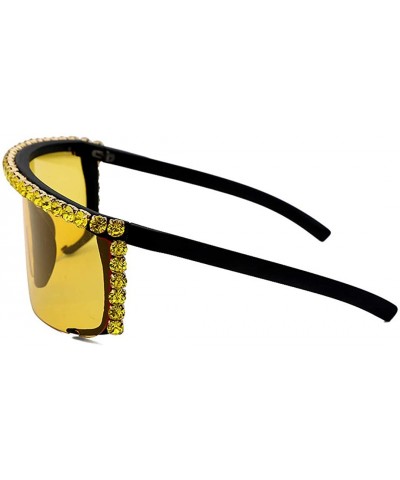 Rhinestone Oversize Shield Visor Sunglasses Flat Top Mirrored Mono Lens - Yellow Mirror - CL19C93LC47 $15.20 Round