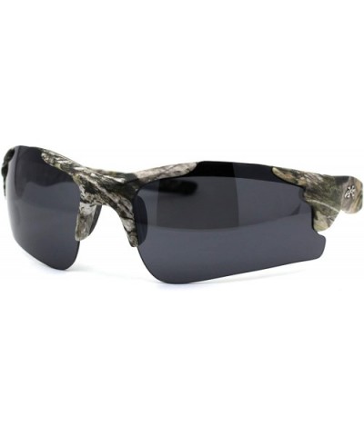 Mens Plastic 90s Hunters Camouflage Half Rim Sunglasses - Beige Black - CW197E9XWLH $11.44 Sport