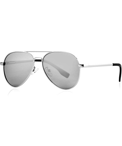 Polarized Small Aviator Sunglasses for Small Face Women Men Juniors- 52mm - A6 Silver/Silver Mirror - C519466I0S3 $13.18 Sport