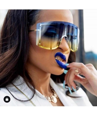 Oversized Blue Yellow Gradient Sunglasses Women Luxulry Designer Red Rimless Metal Female Sun Glasses Shades - 10 - CU18Y398M...