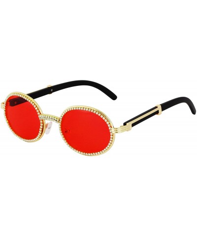 Oval Retro Round Diamond Sunglasses for Men-Women Luxury Glasses Fashion Crystal Wood Eyewear Shades - Red - CU195HMONDO $14....