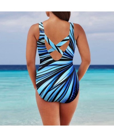 Casual Swimsuits for Womens Swimming Costume Padded Swimsuit Monokini Push Up Bikini Sets Swimwear - D-blue - CY18RCGTMSC $9....