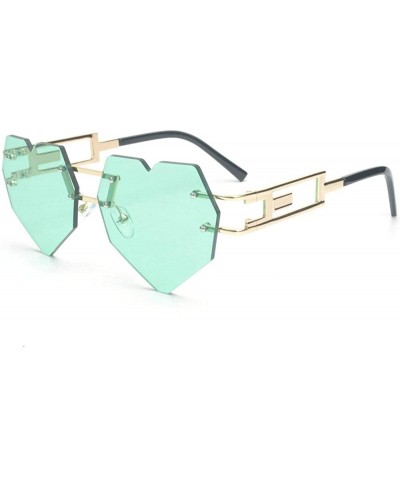 Womens Designer Cute Rimless Love Heart Shaped Sunglasses - Gold-green - CT182EY5GO9 $9.10 Rectangular