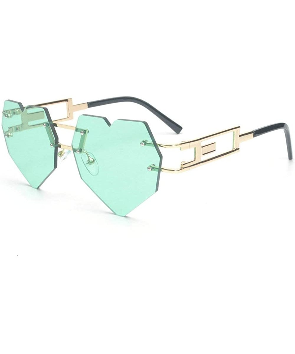 Womens Designer Cute Rimless Love Heart Shaped Sunglasses - Gold-green - CT182EY5GO9 $9.10 Rectangular