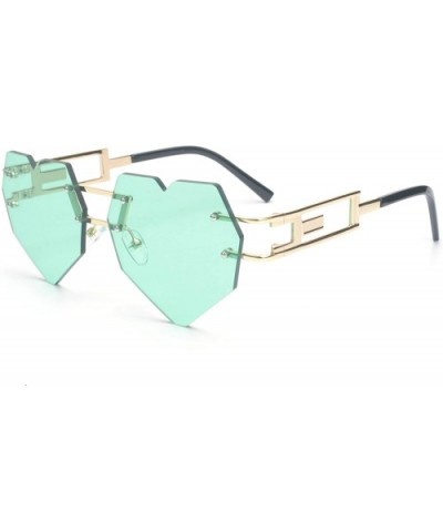 Womens Designer Cute Rimless Love Heart Shaped Sunglasses - Gold-green - CT182EY5GO9 $9.10 Rectangular