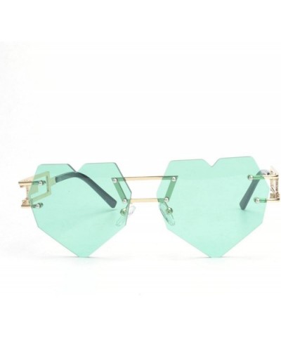 Womens Designer Cute Rimless Love Heart Shaped Sunglasses - Gold-green - CT182EY5GO9 $9.10 Rectangular