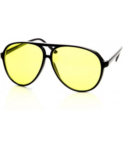 Retro 80's Style Driving Lens XL Large Plastic Aviator Sunglasses (Black Yellow) - CY11DV2Y6DN $6.08 Aviator