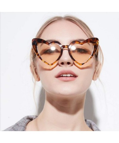 Retro Heart Shaped Sunglasses Women Vintage Thick Frame Cat Eye Glass Multiple Choice - Leopard - CK18U42S5Q4 $8.04 Goggle