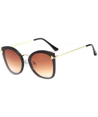 Women's Fashion Retro Metal Plastic Round Frame Cat Eye Sunglasses - Black Brown - CQ18W7E0SWU $21.40 Round