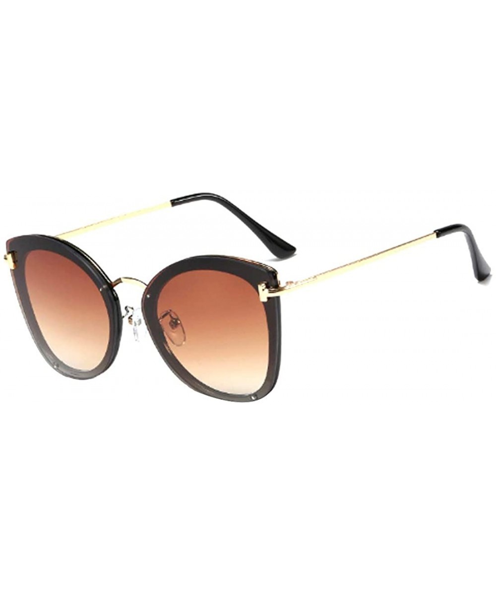 Women's Fashion Retro Metal Plastic Round Frame Cat Eye Sunglasses - Black Brown - CQ18W7E0SWU $21.40 Round