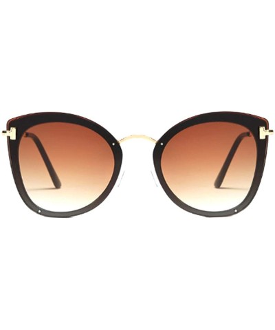 Women's Fashion Retro Metal Plastic Round Frame Cat Eye Sunglasses - Black Brown - CQ18W7E0SWU $21.40 Round