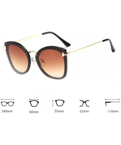 Women's Fashion Retro Metal Plastic Round Frame Cat Eye Sunglasses - Black Brown - CQ18W7E0SWU $21.40 Round