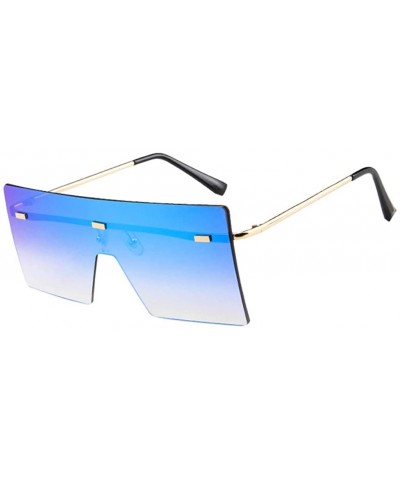 Big Square Rimless Sunglasses Women Men Vintage Metal Oversized Shades Eyewear - Blue - CN190624UDY $9.64 Square