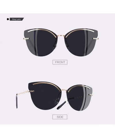 Cat Eye Sunglasses Women Fashion Mirror Reflective Sun Glasses Rimless Frame Alloy Legs Glasses UV400 - C1gray - CI18A8WL84O ...