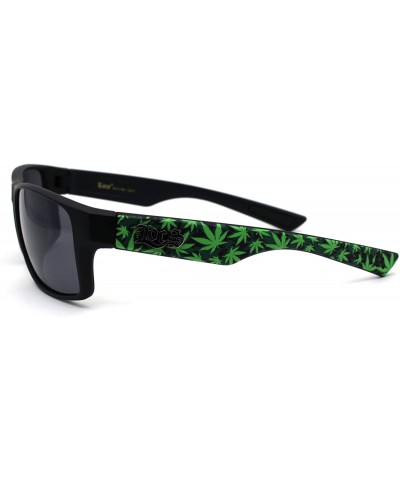 Locs Marijuana Pot Leaf Print Rectangle Sport Horn Rim Sunglasses - Matte Black Black - CZ1966L6CDX $7.66 Square