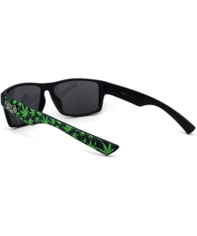 Locs Marijuana Pot Leaf Print Rectangle Sport Horn Rim Sunglasses - Matte Black Black - CZ1966L6CDX $7.66 Square