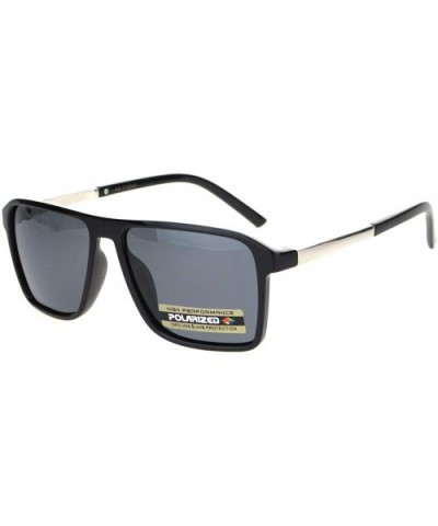 Polarized Mafia Mobster Flat Top Racer Luxury Sporty Sunglasses - Shiny Black Silver - CM18OKEWE4T $7.08 Rectangular