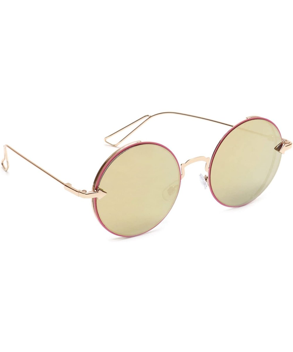 Round Sunglasses Circle Flat Lens Metal Arm Men Women Style - Gold Mirror - CM18EXK8NE7 $7.33 Round