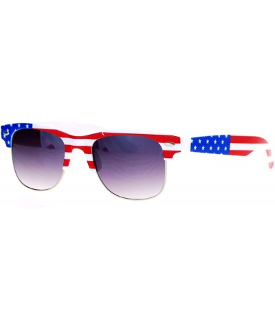 USA American Flag Print Sunglasses Patriotic Square Horn Rim Spring Hinge - White/Us Flag - CV187K4AZOY $6.63 Square