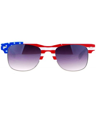 USA American Flag Print Sunglasses Patriotic Square Horn Rim Spring Hinge - White/Us Flag - CV187K4AZOY $6.63 Square